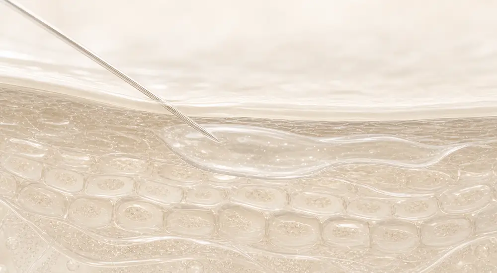 Needle delivering hyaluronic acid into the skin